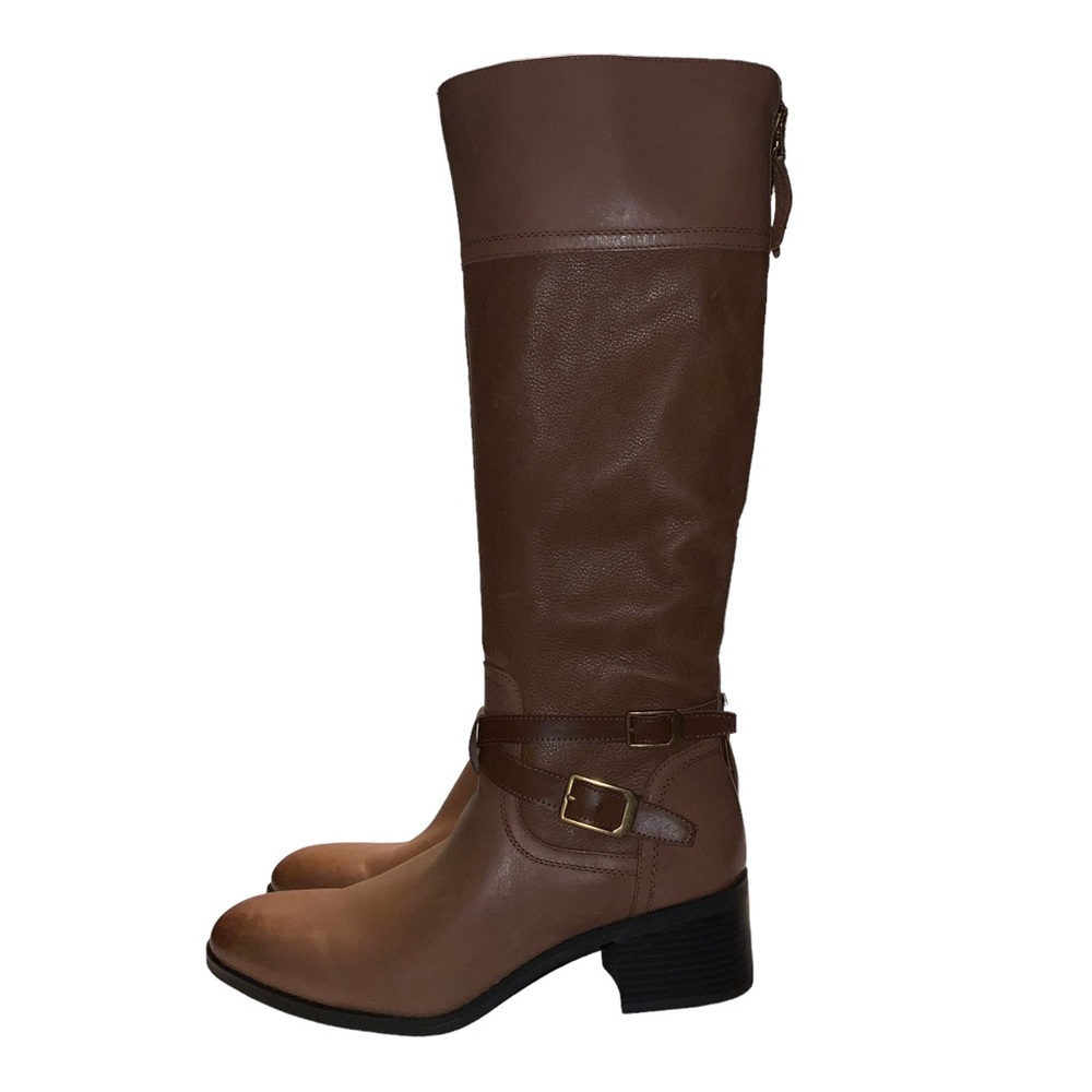 Franco Sarto Brown Leather Fashion Zip Buckle Knee High Boots